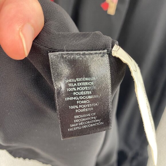 Ann Taylor Dress Womens 14 Black Embroidered Shift Long Balloon Sleeve Ruffle - Picture 6 of 10